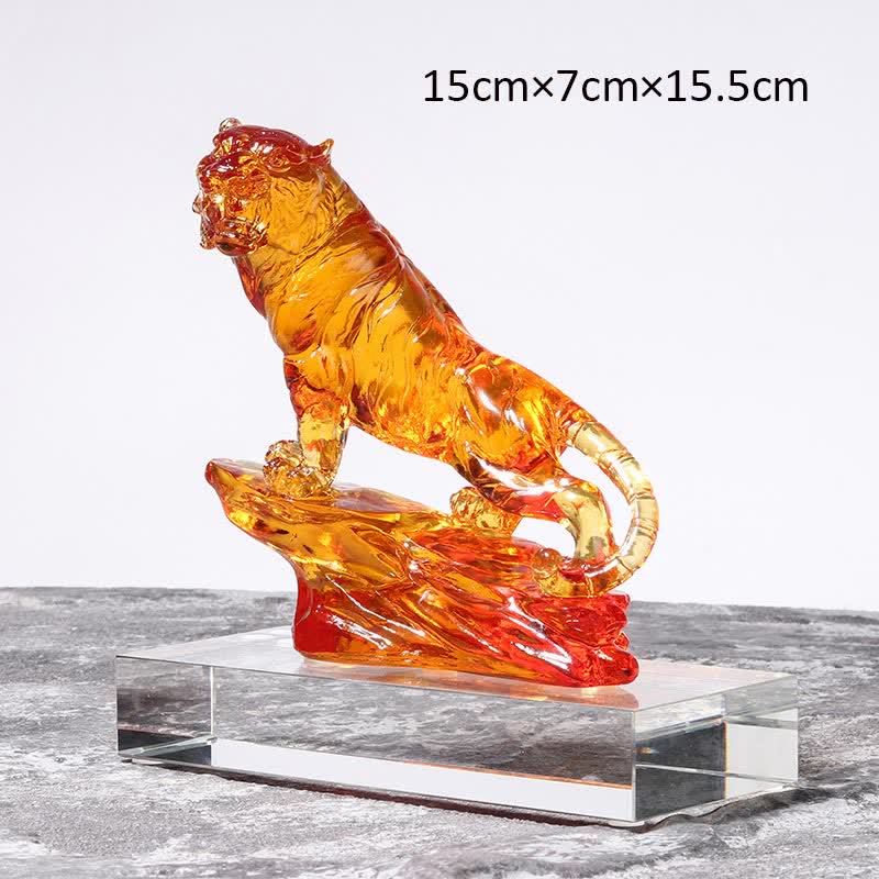 Buddha Stones Handmade Liuli Crystal Tiger Art Piece Protection Home Decoration