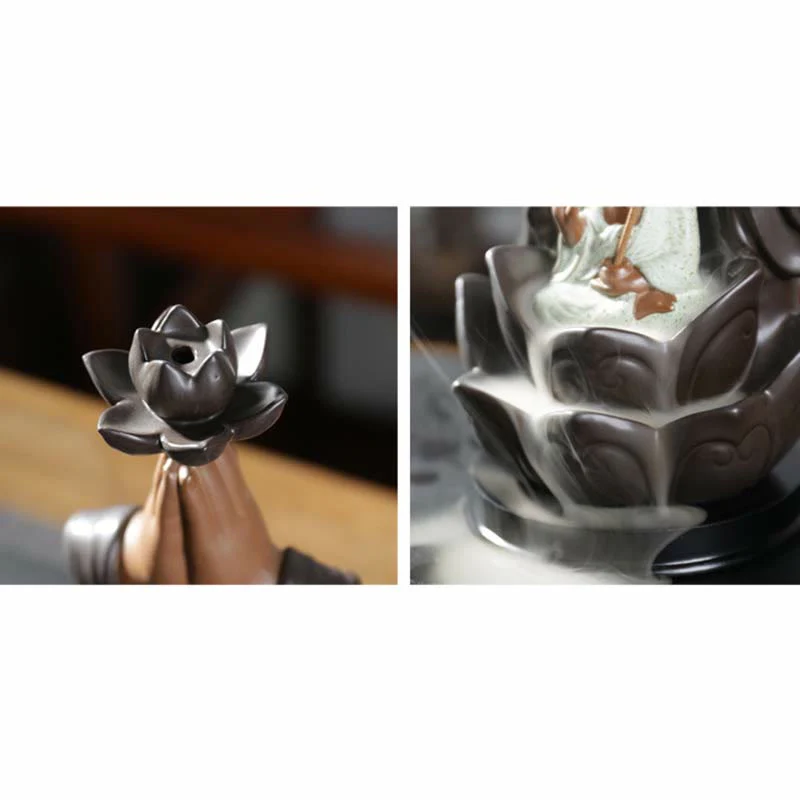 Buddha Stones Buddha Avalokitesvara Chenrezig Ksitigarbha Ceramic Lotus Blessing Backflow Incense Burner