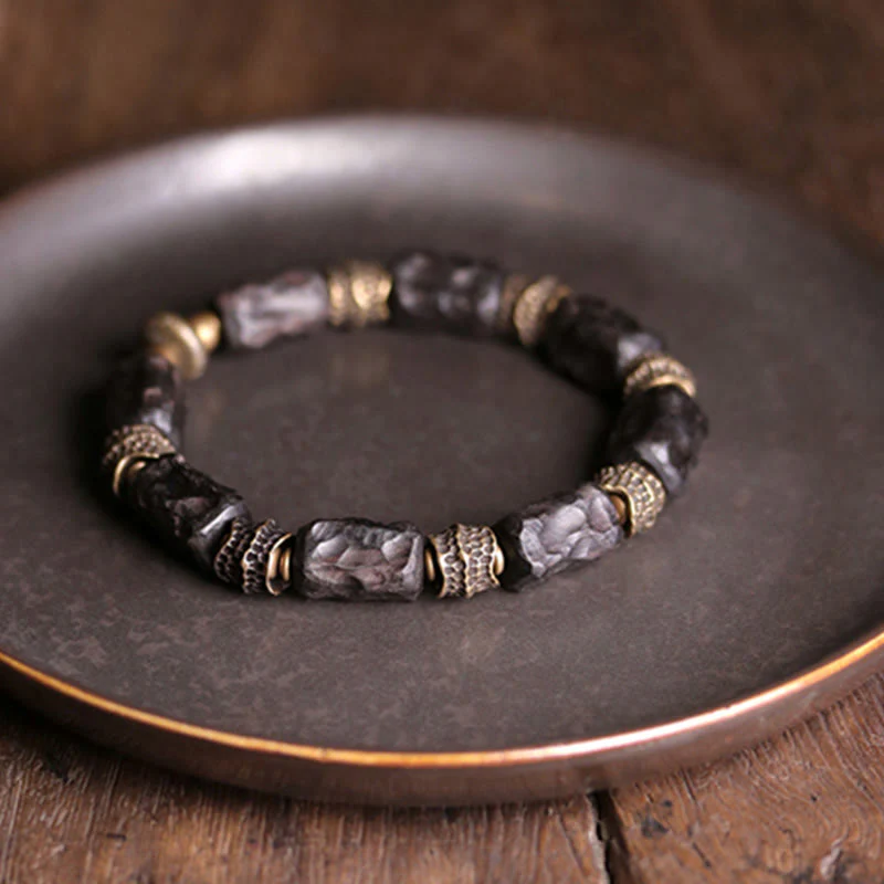 Buddha Stones Tibetan Ebony Wood Copper Calm Peace Bracelet