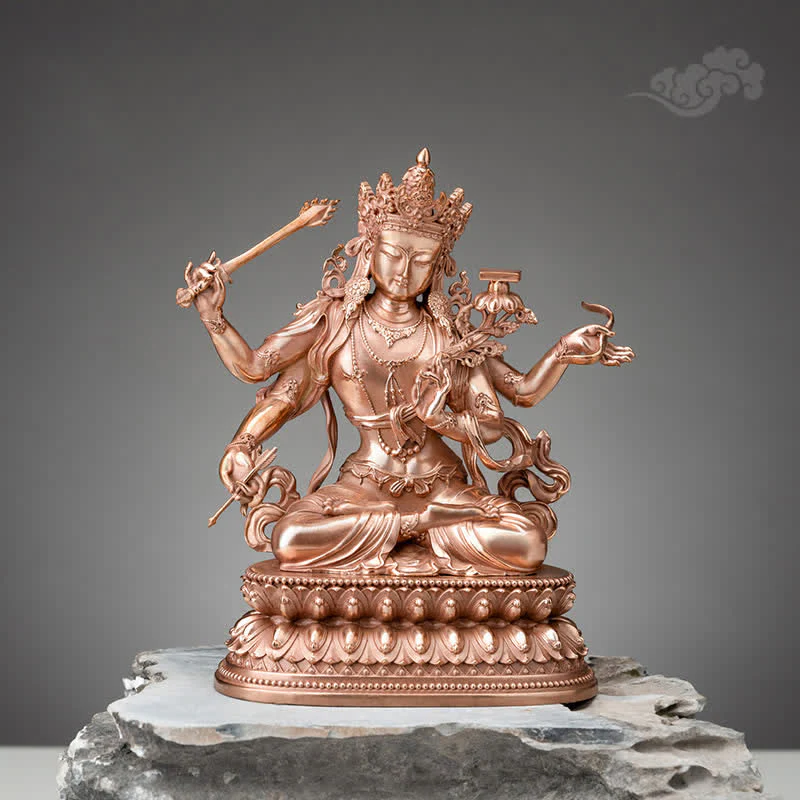 Buddha Stones Four-armed Manjusri Bodhisattva Figurine Serenity Copper Statue Decoration