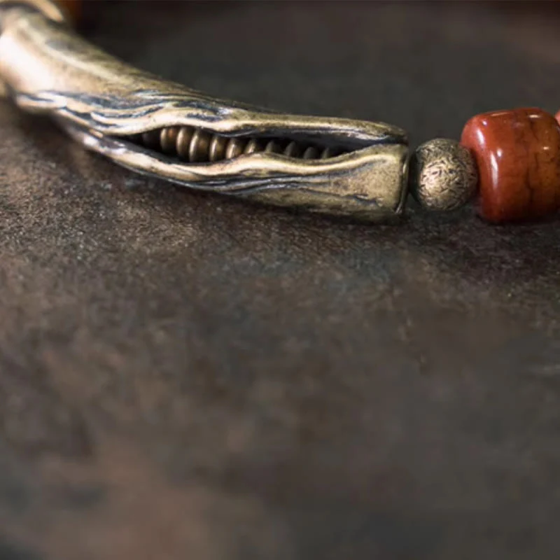 Buddha Stones Bone Beads Copper Cone Pendant Strength Bracelet