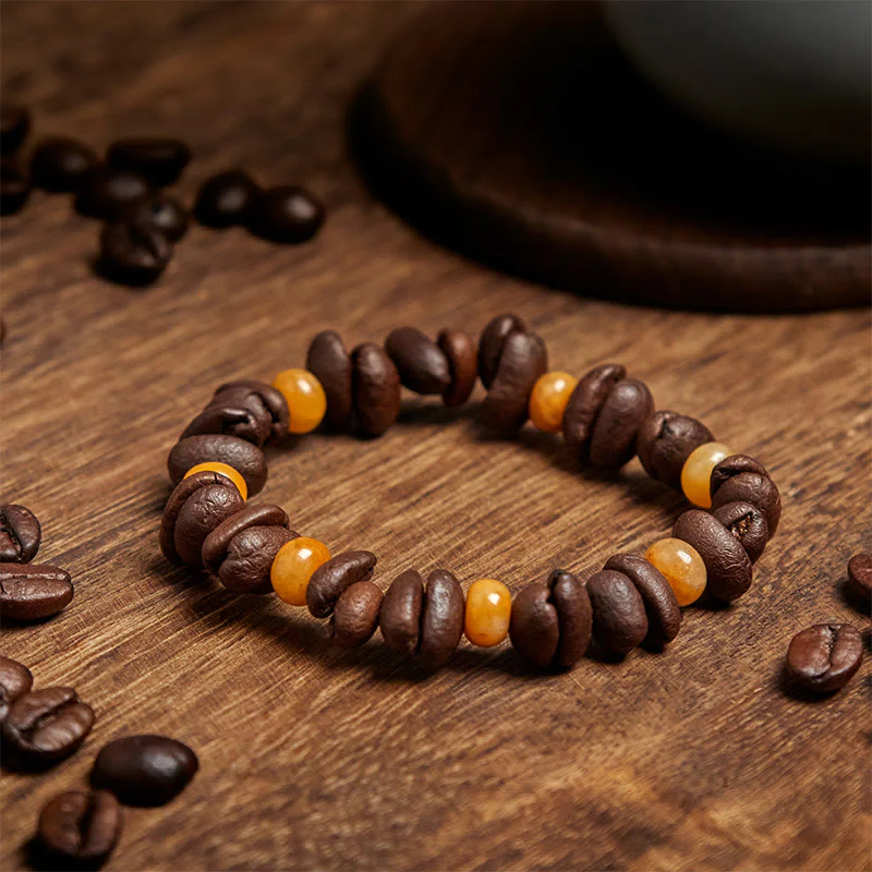 Buddha Stones Natural Coffee Beans Green Aventurine Huanglong Jade Beads Bracelet