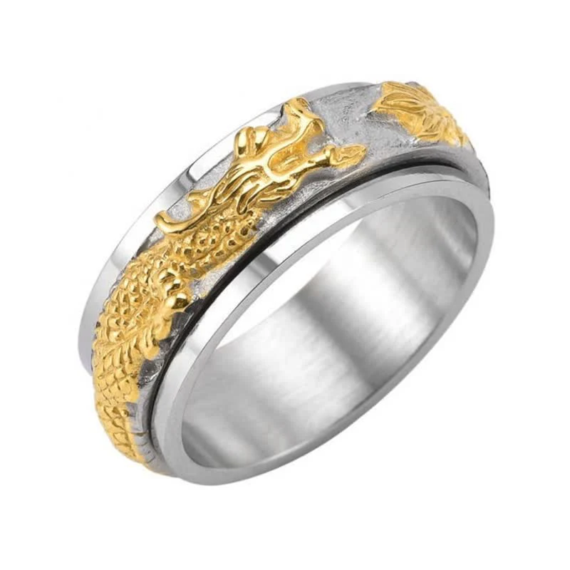 Buddha Stones Dragon Titanium Steel Stimulation Rotatable Ring (Extra 30% Off | USE CODE: FS30)