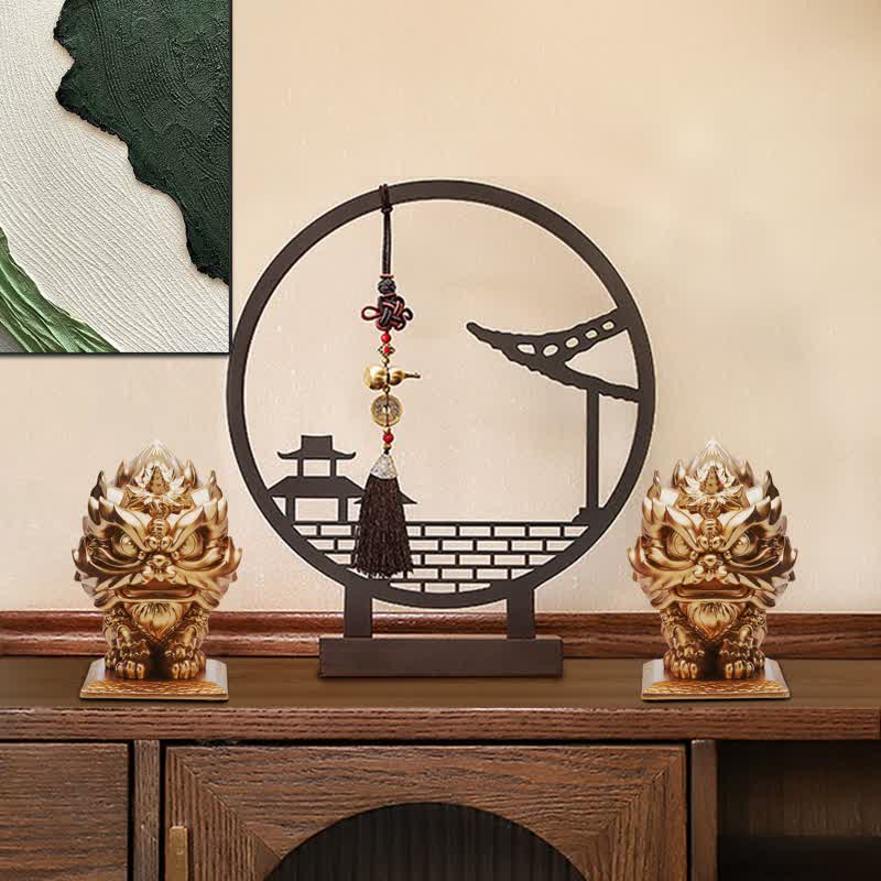 Buddha Stones Lion Statue Strength Resin Home Office Decoration