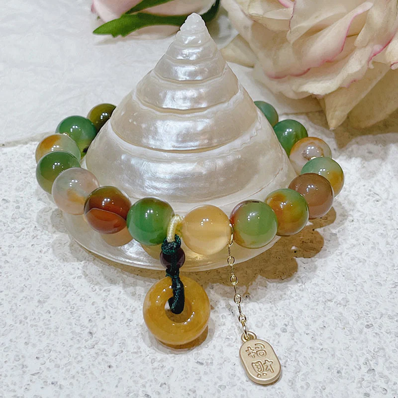 Buddha Stones Peacock Agate Topaz Peace Buckle Nafu Balance Bracelet