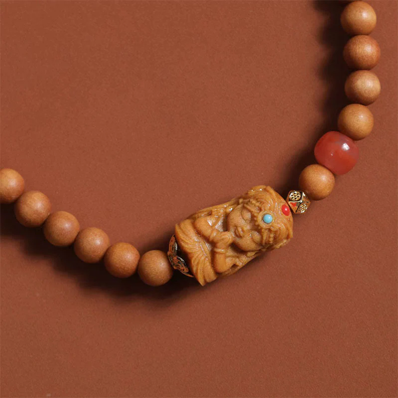Buddha Stones Tibetan Zakiram Goddess Of  Wealth South Red Agate Sandalwood Fortune Bracelet