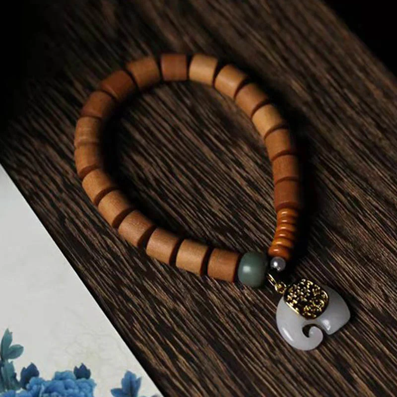 Buddha Stones Sandalwood Jade Elephant Protection Bracelet