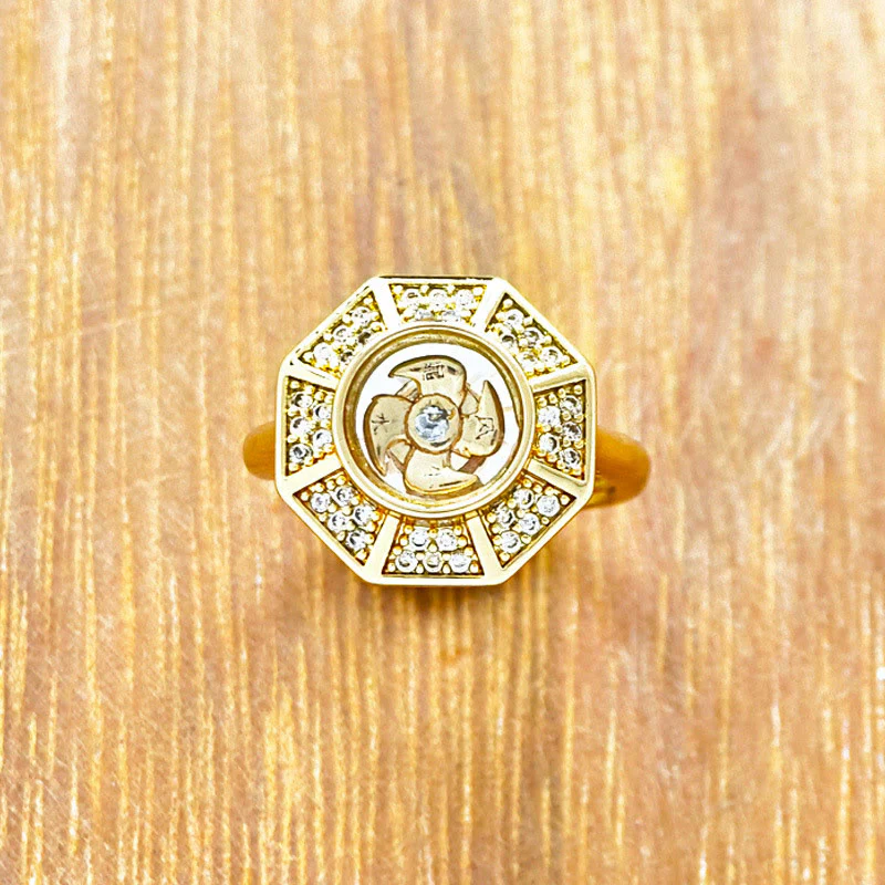 Buddha Stones Gold Plated Copper Windmill Feng Sheng Shui Qi Luck Wealth Adjustable Ring