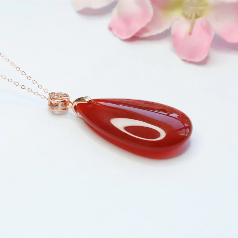 Buddha Stones 925 Sterling Silver Waterdrop Red Agate Confidence Necklace Pendant