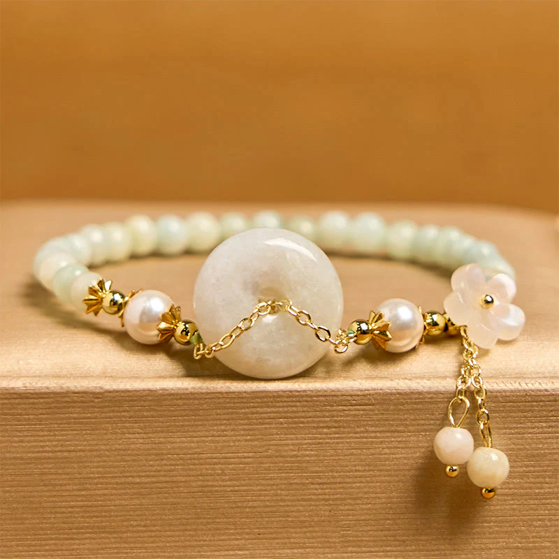 Buddha Stones Jade Peace Buckle Beads Flower Prosperity Bracelet