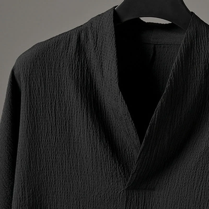 Buddha Stones Casual V-Neck Three Quarter Sleeve Men's Shirt