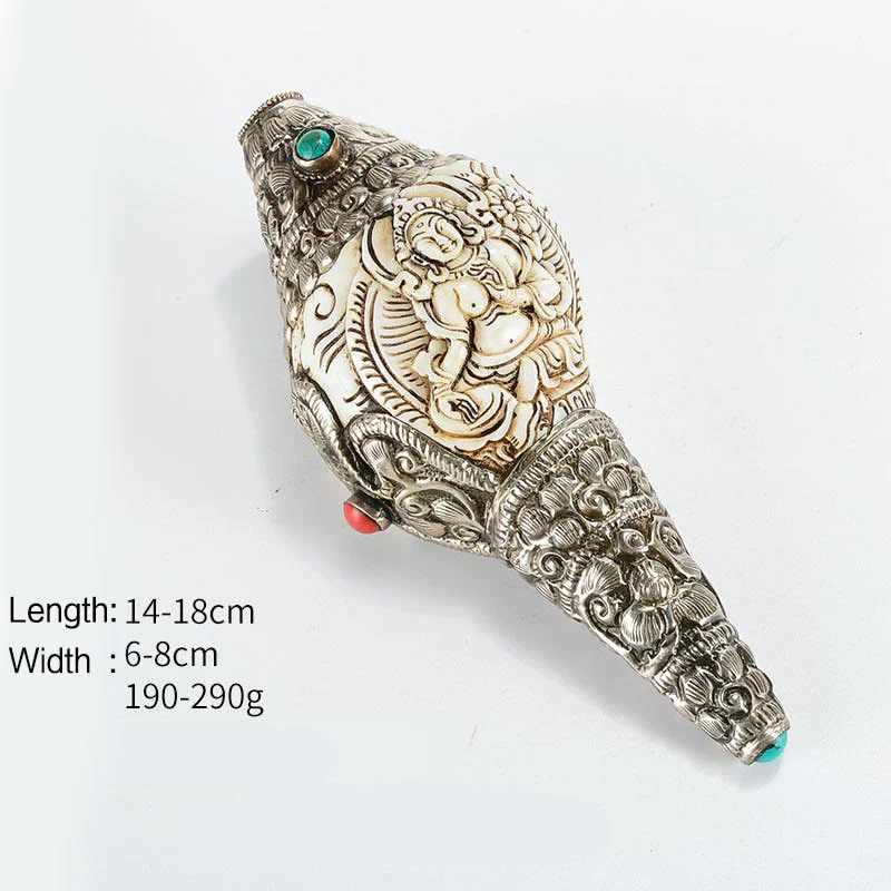 Buddha Stones Tibetan Handmade Engraved Shankha Buddha Conch Shell Wealth Positive Decoration