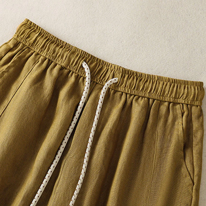 Buddha Stones Casual Embroided Bead Drawstring Women's Wide Leg Cotton Pants With Pockets