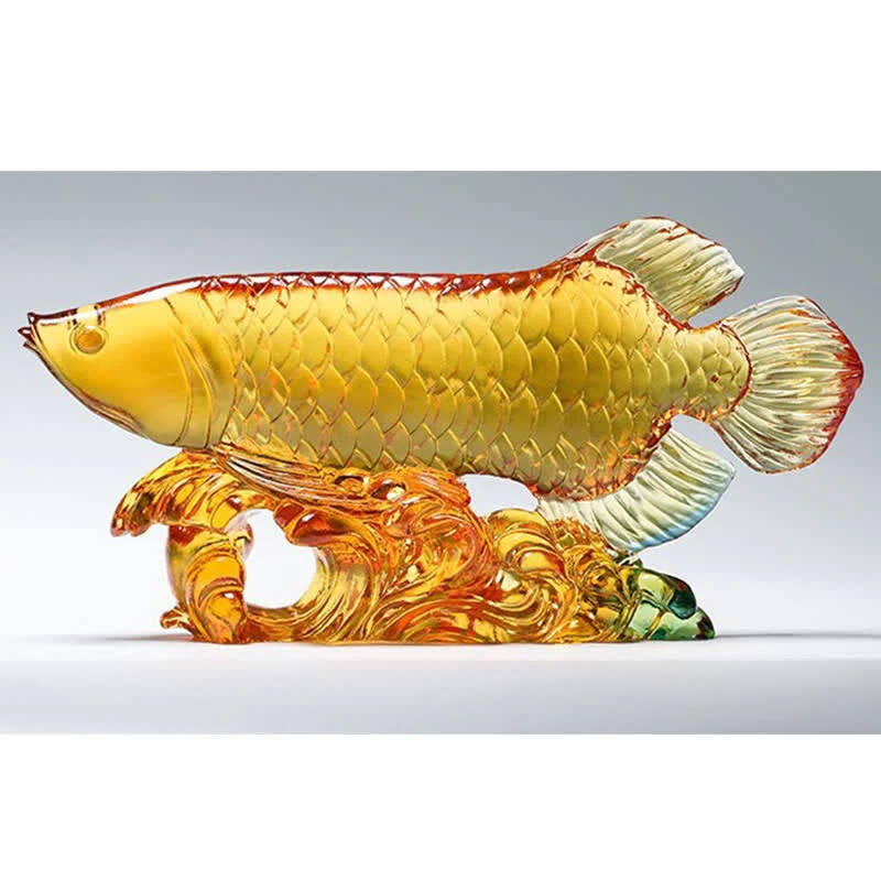 Buddha Stones Handmade Liuli Crystal Koi Fish Art Piece Luck Home Office Decoration