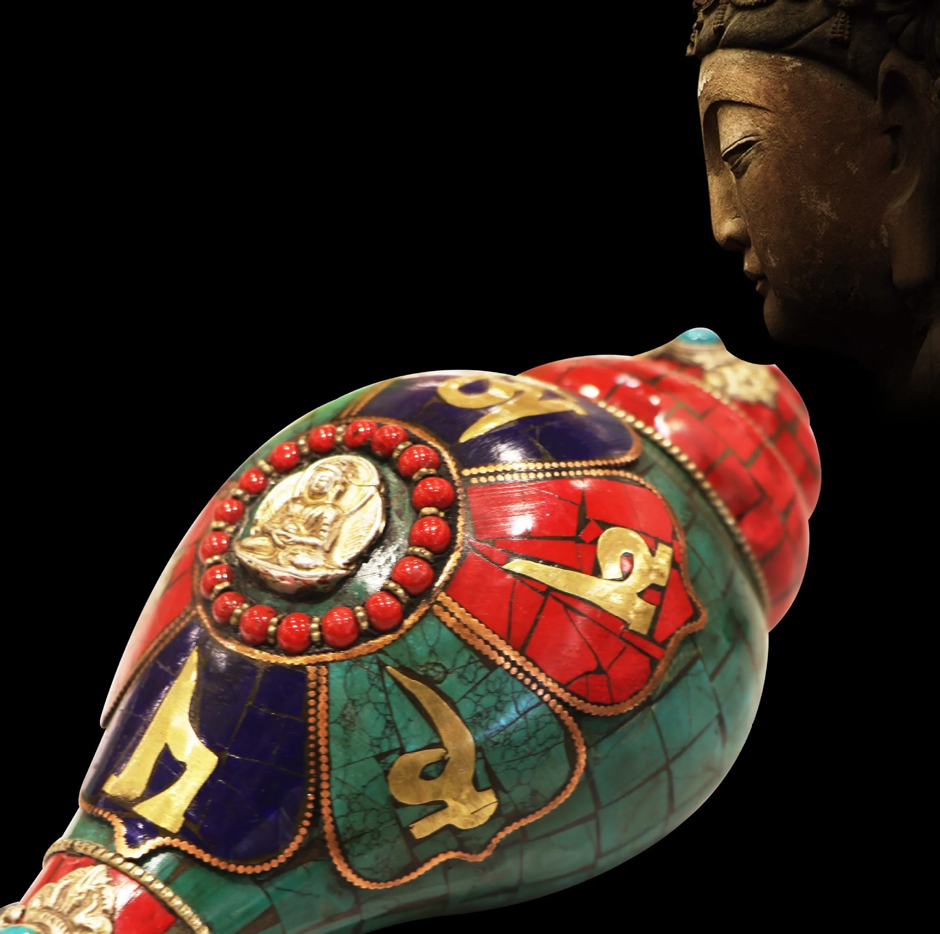 Buddha Stones Tibetan Handmade Shankha Om Mani Padme Hum Buddha Conch Shell Lucky Decoration