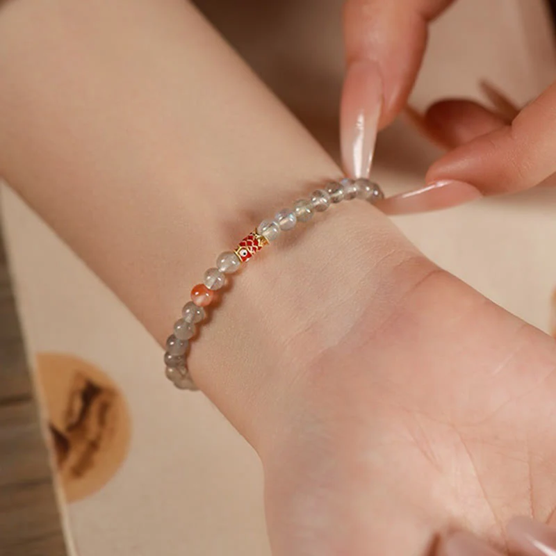 Buddha Stones Ultra-Thin Moonstone Koi Fish Healing Bracelet