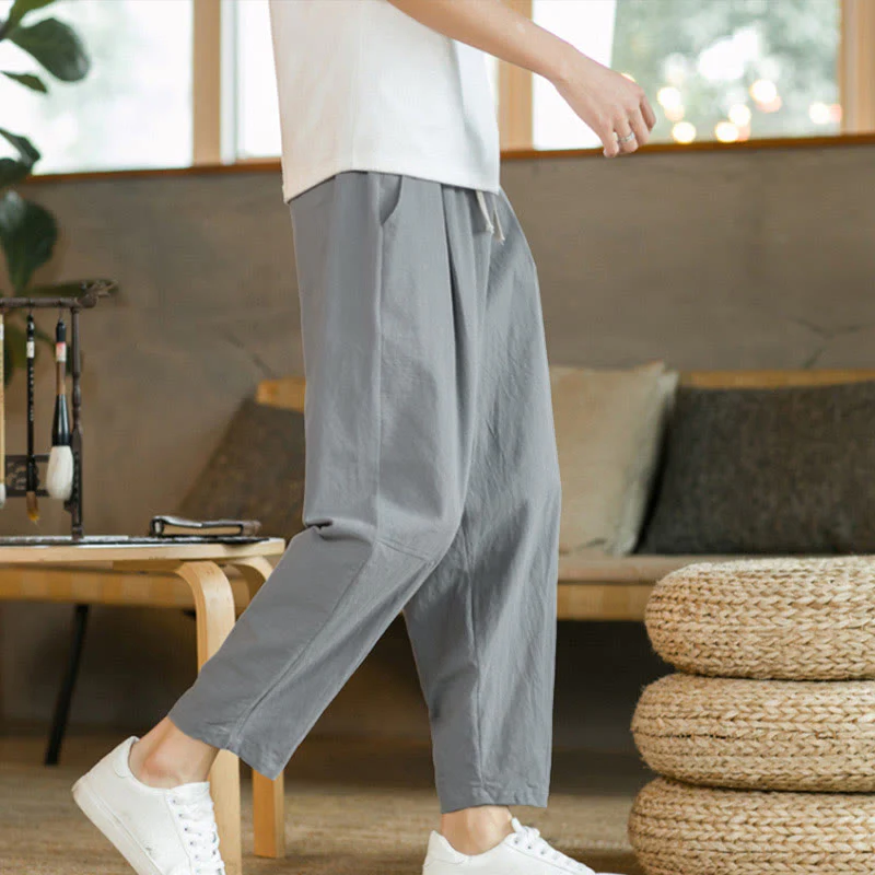 Buddha Stones Summer Men's Cotton Pants With Pockets