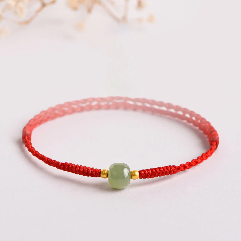 Buddha Stones Handmade Jade Lucky Bead Prosperity Braided Bracelet