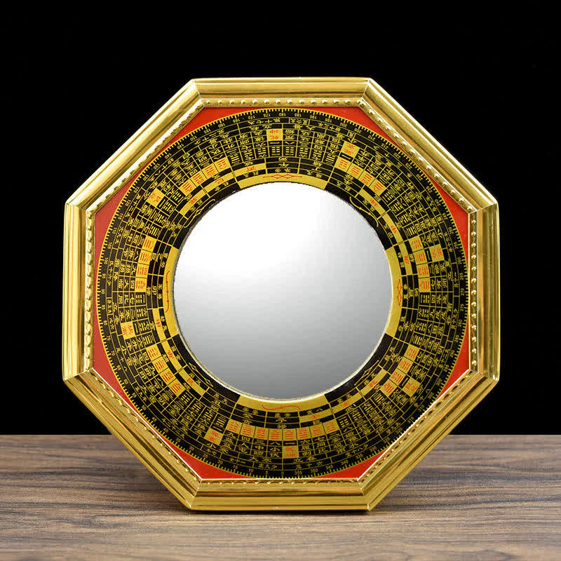 Buddha Stones Feng Shui Bagua Map Five-Emperor Coins Gourd Balance Living Room Energy Map Mirror