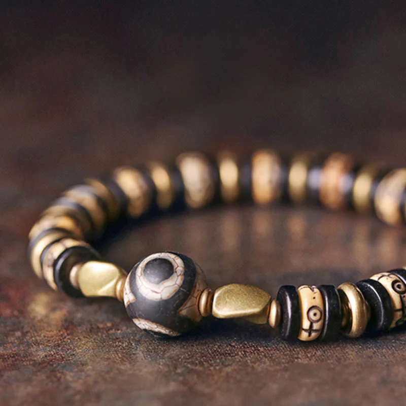 Buddha Stones Tibetan Bone Beads Ebony Wood Strength Bracelet