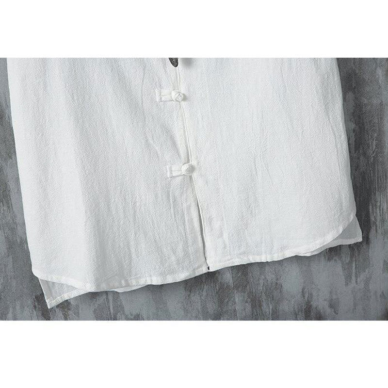 Buddha Stones Daily Casual Plain Chinese Frog-Button Men's Short Sleeve Cotton Linen Shirt