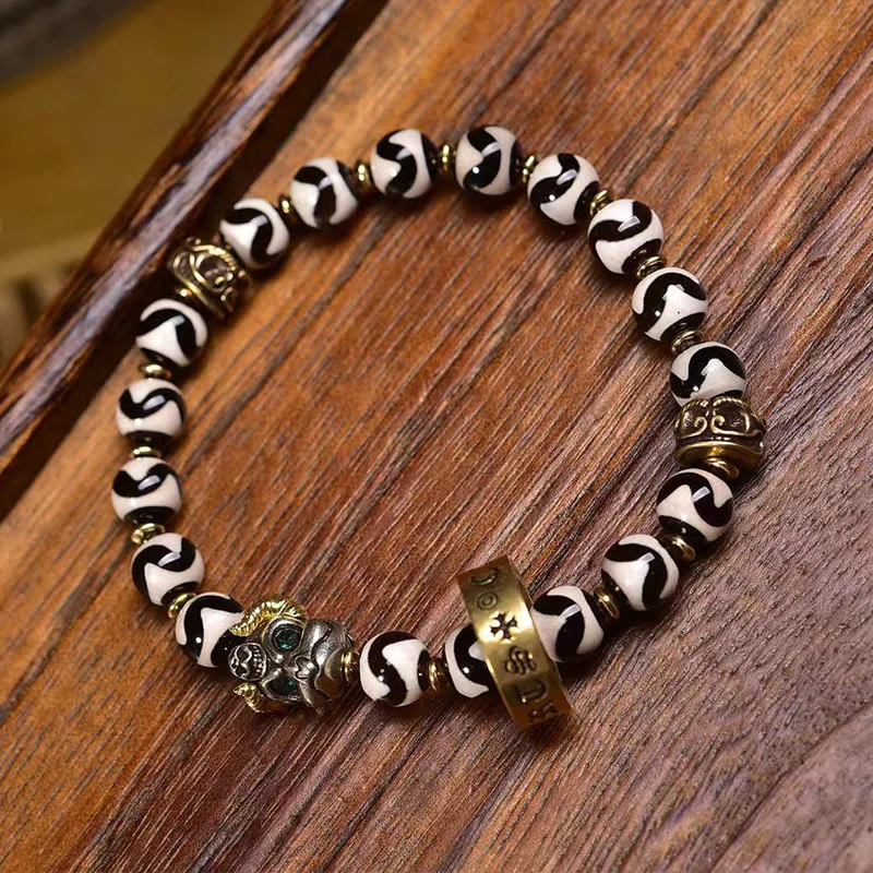 Buddha Stones Vintage Tibetan Dzi Bead Om Mani Padme Hum Blessings Bracelet