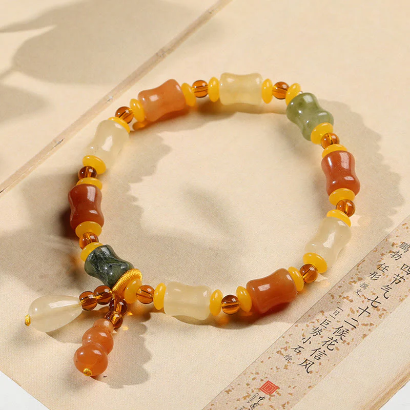 Buddha Stones Natural Golden Silk Jade Gourd Wealth Charm Bracelet