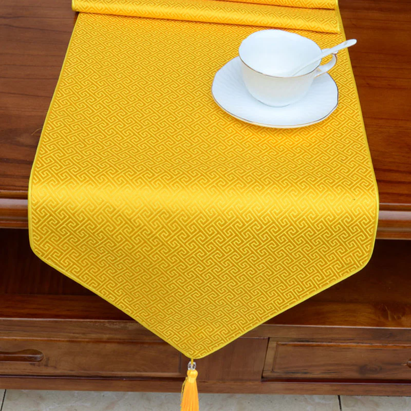 Buddha Stones Prayer Altar Flower Vajra Dragon Pattern Tibetan Auspicious Symbols Tassels Jacquard Table Runner