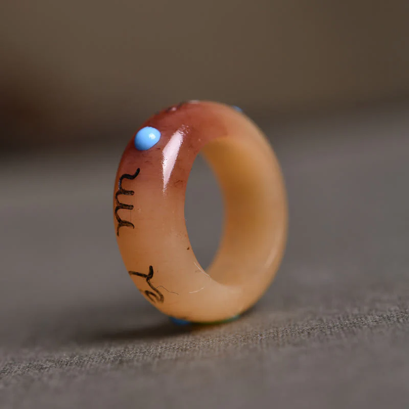 Buddha Stones Camel Bone Om Mani Padme Hum Carving Protection Ring