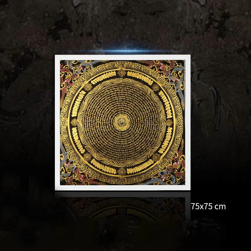 Buddha Stones Tibetan Thangka Painting Om Mani Padme Hum Dragon Phoenix Scripture Handmade Decoration(Random Style)