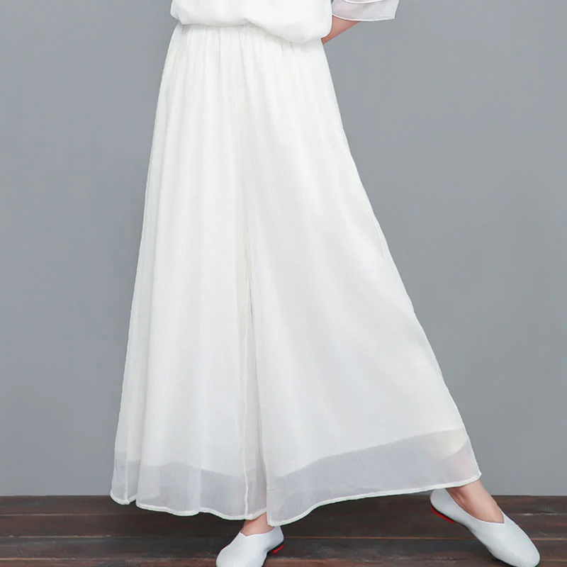 Buddha Stones Solid Women's Three Quarter Sleeve Chiffon Irregular Shirt Dress Wide Leg Pants Meditation Clothing