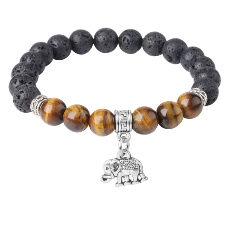 Buddha Stones Black Lava Rock Crystal Beads Animal Pattern Healing Bracelet