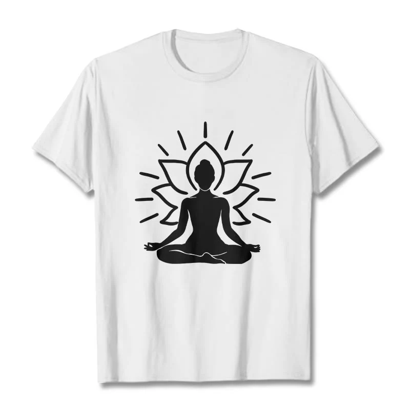 Buddha Stones Casual Meditative Figure Lotus Pattern Tee T-shirt
