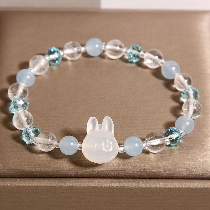 Buddha Stones Natural Rabbit Aquamarine White Crystal Healing Bracelet