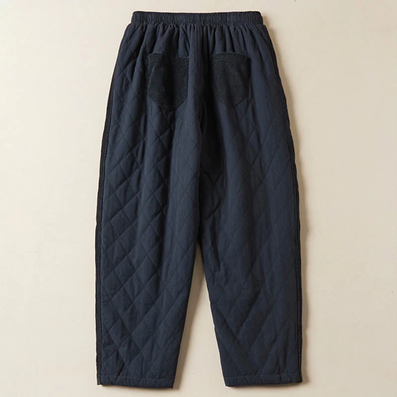 Buddha Stones Diamond Quilted Design Thermal Fleece-Lined Women's Harem Cotton Pants With Pockets