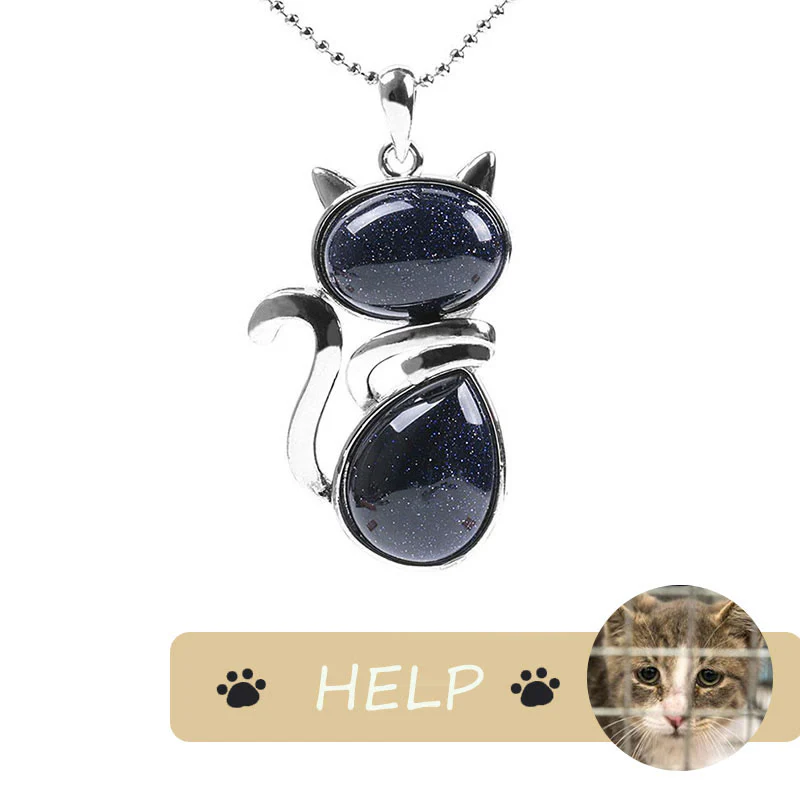 Save A Cat Cute Cat Pattern Natural Crystal Protection Cat-Loving Pendant Necklace