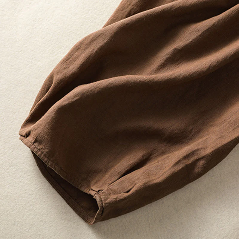 Buddha Stones Casual Embroidery Women's Cotton Linen 7-8 Length Harem Pants With Pockets