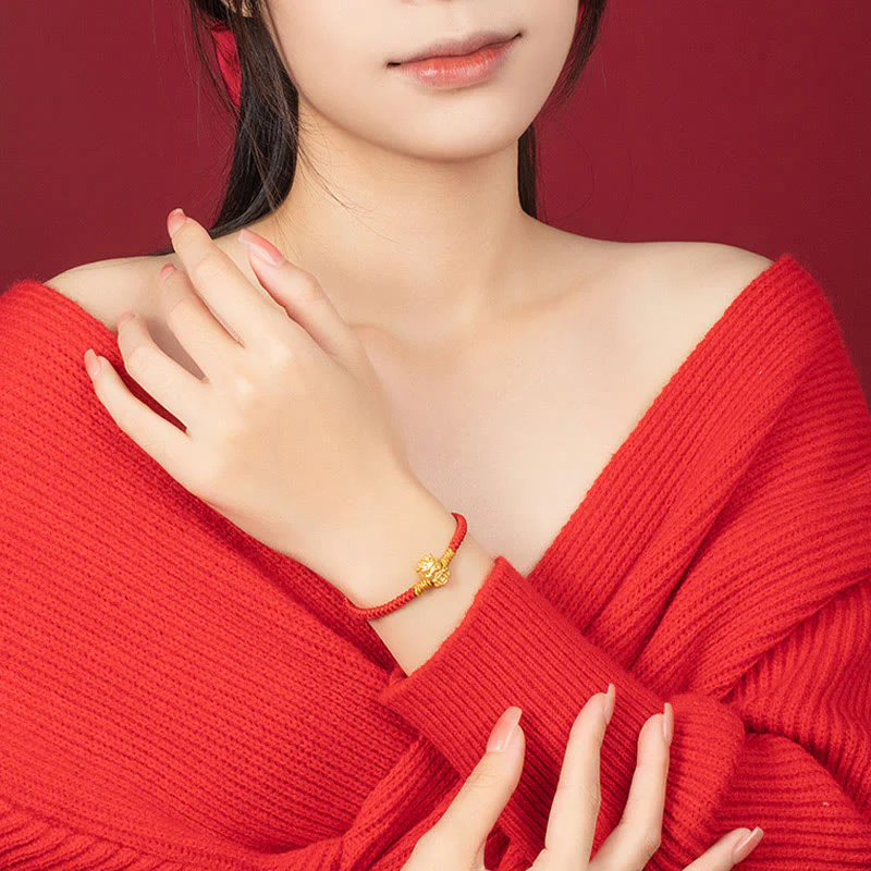 Buddha Stones 999 Sterling Silver Year of the Dragon Copper Coin Fortune Dragon Fu Character Luck Handcrafted Red String Braided Bracelet (Extra 30% Off | USE CODE: FS30)