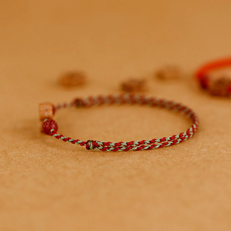 Buddha Stones Peach Wood Small Peach Blossom Cinnabar Wealth String Bracelet Anklet