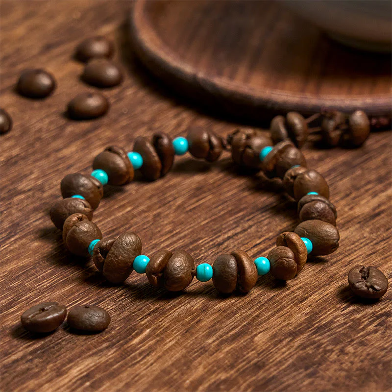 Buddha Stones Handmade Natural Coffee Beans Turquoise Beads Bracelet