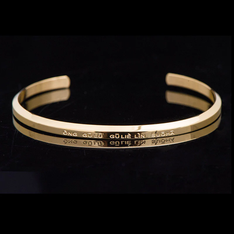 Buddha Stones Six True Words Engraving Titanium Steel Blessing Protection Bracelet