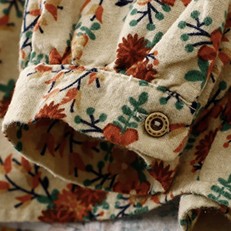 Buddha Stones Casual Florals Crew Neck Cotton Linen Women's Shirt