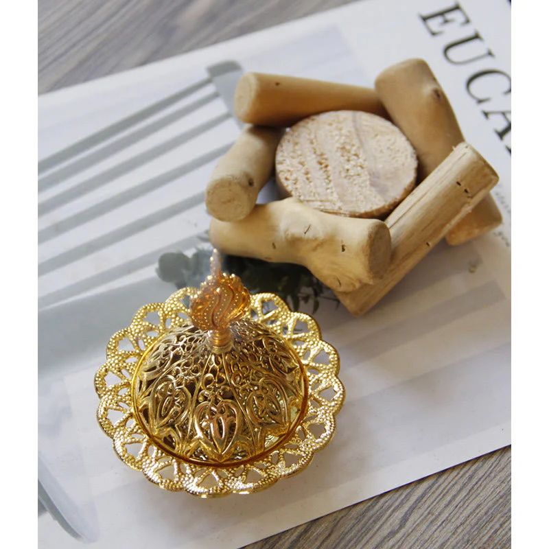 Buddha Stones Gold Alloy Healing Mini Incense Burner With Wooden Coaster Home Decor