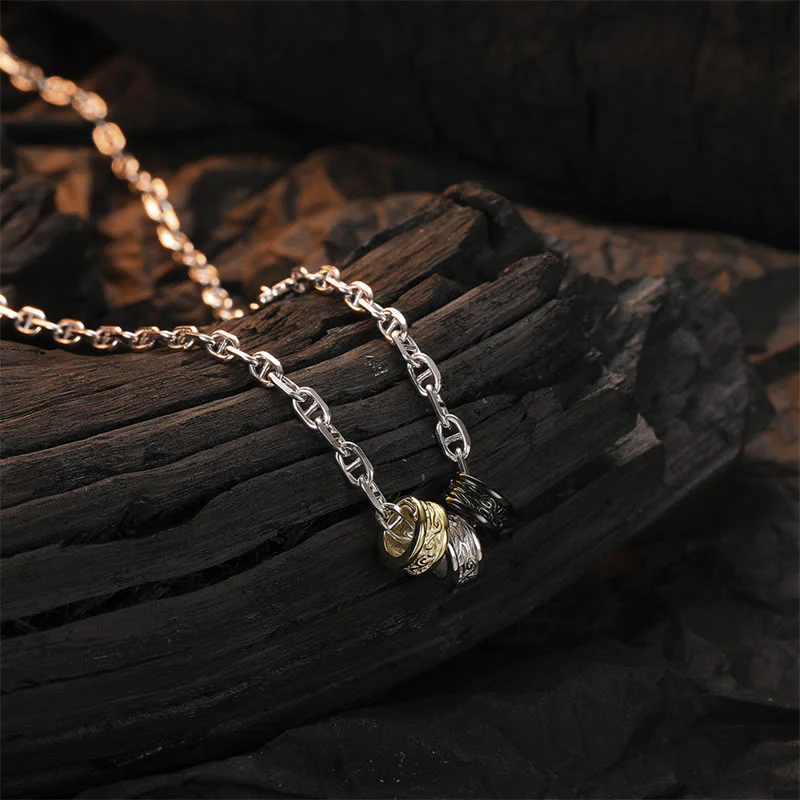 Buddha Stones 925 Sterling Silver Retro Tang Dynasty Flower Design Luck Energy Chain Necklace Pendant