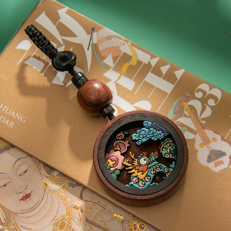 Buddha Stones Year Of The Dragon Hand Painted Chinese Zodiac Rosewood Carved Calm Key Chain