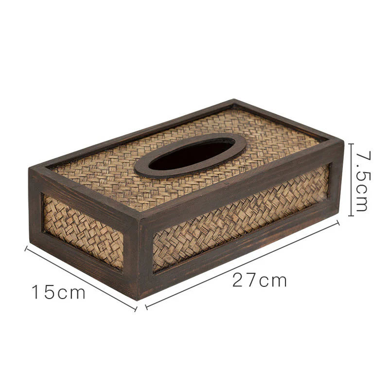 Buddha Stones Handmade Bamboo Woven Wood Tissue Box Wooden Tissue Holder Wipes Boxes Decoration
