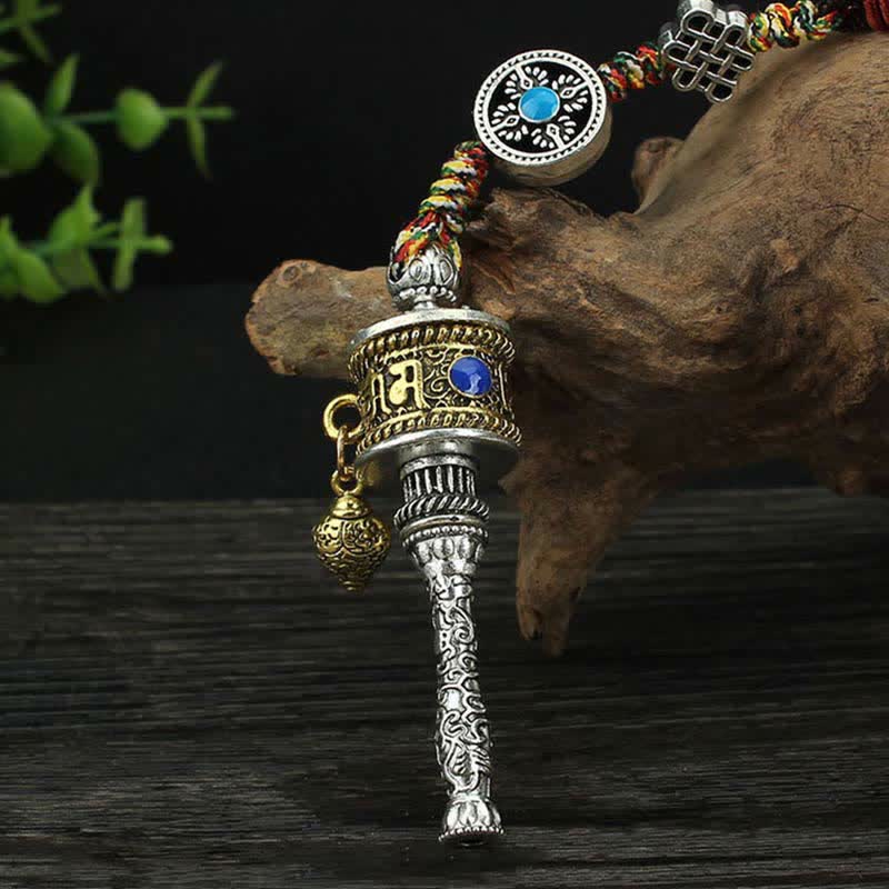 Buddha Stones Tibet Om Mani Padme Hum Prayer Wheel Peace Rotatable Bag Car Hanging Decoration