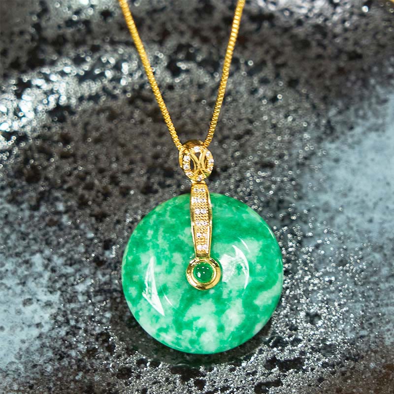 Buddha Stones Natural Cyan Jade Peace Buckle Healing Necklace Pendant