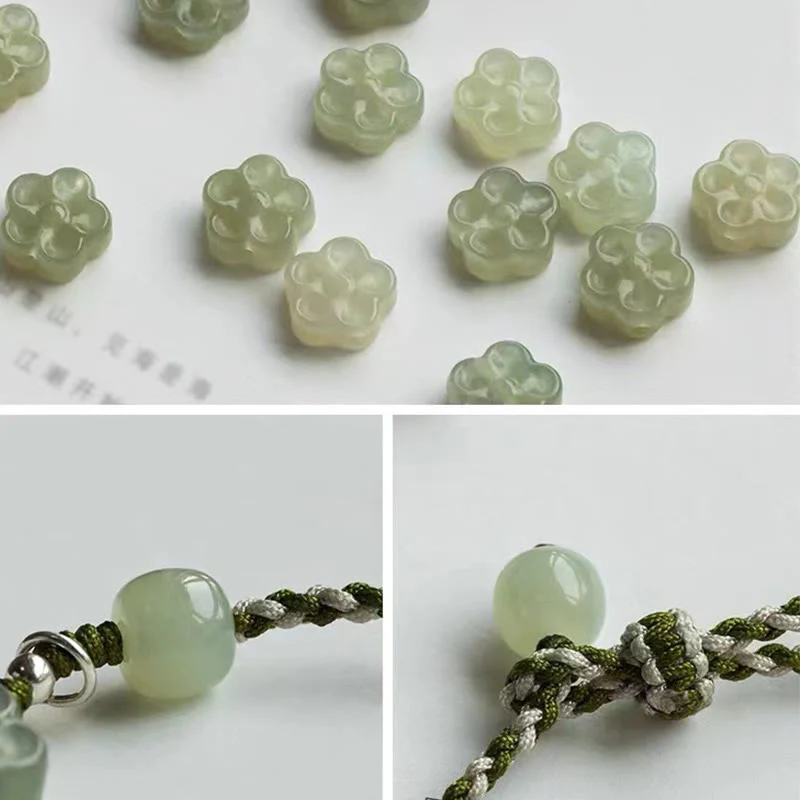 Buddha Stones Handmade Plum Blossom Flower Jade Luck Prosperity Braided Bracelet