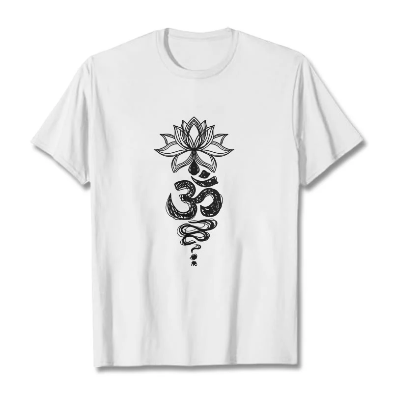 Buddha Stones Om Sanskrit Lotus Flower Pattern Meditation Cotton Tee T-shirt